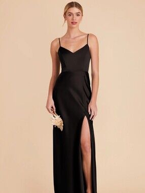 NWT Birdy Grey Black Matte Satin Dress with Side Slit
